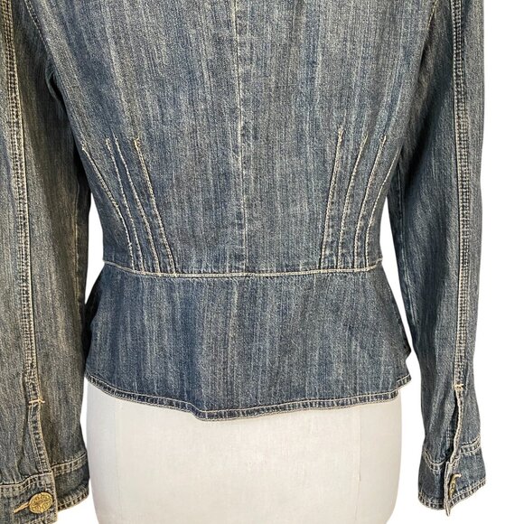 Vintage AMI Denim Fitted Y2K Peplum Jean Jacket Washed Blue Western Grunge 90s-M - Picture 10 of 11